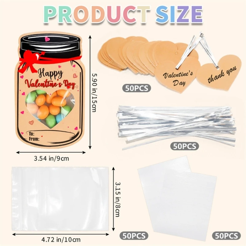 50PCS 사탕 항아리 발렌타인 카드 어린이 발렌타인 데이 카드 아이 발렌타인 선물 세트 소년 소녀 학교 교환 파티 호의