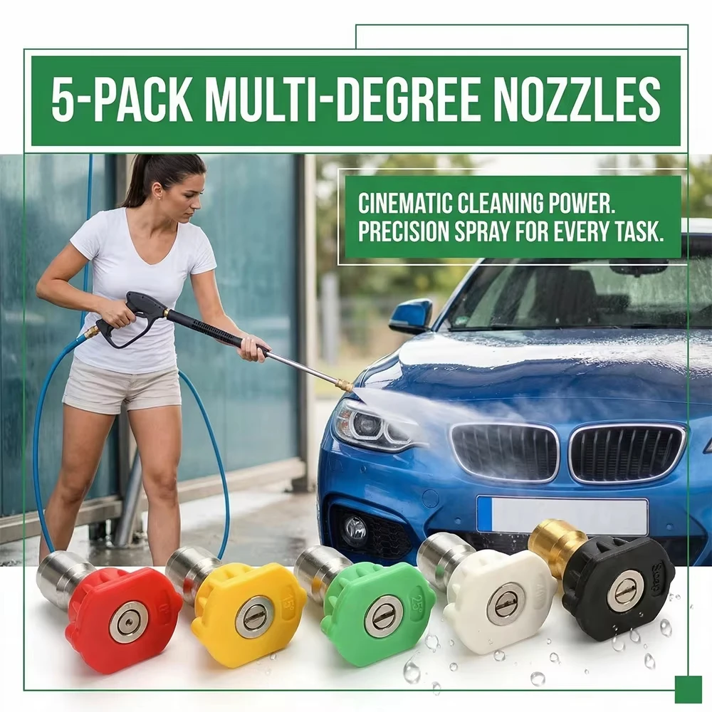 5PCS Stainless Steel Pressure Washer Tips Multiple Degrees, Power Nozzle Tips