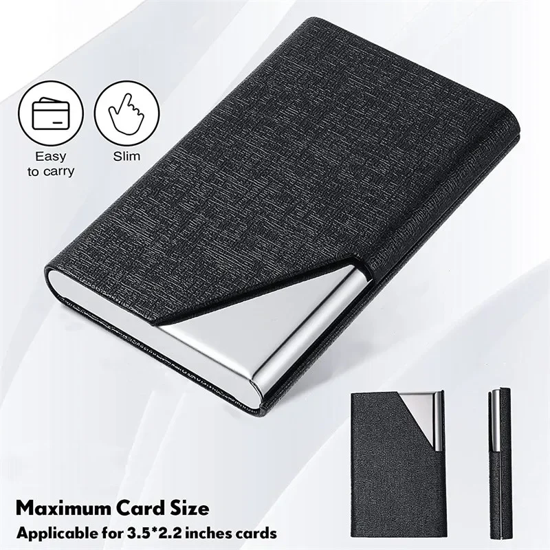 Elegant Magnetic PU Leather Business Card Holder – Sleek Stainless Steel Design