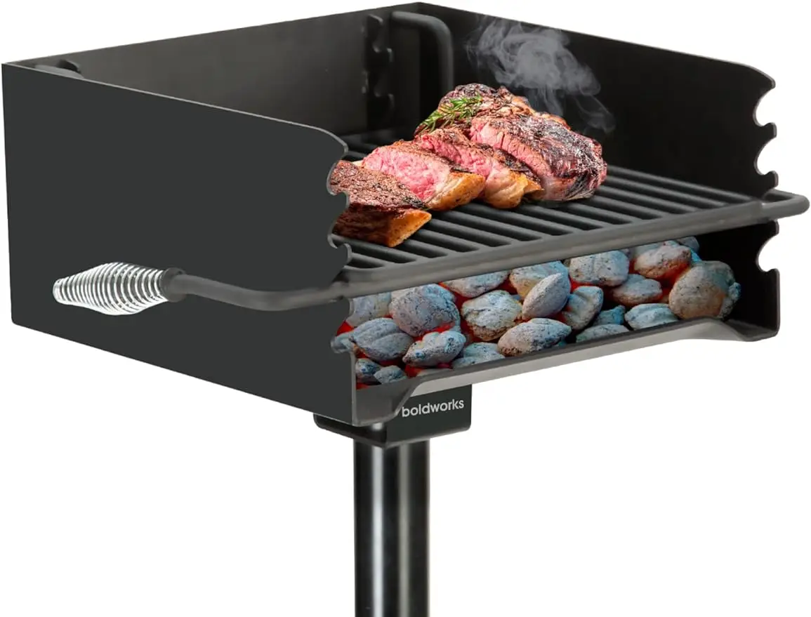 

Outdoor Park Grill Picnic Grill 16 x 16 Inch Heavy Duty Steel Charcoal Bbq Grill with Height Adjustable Cooking Grate