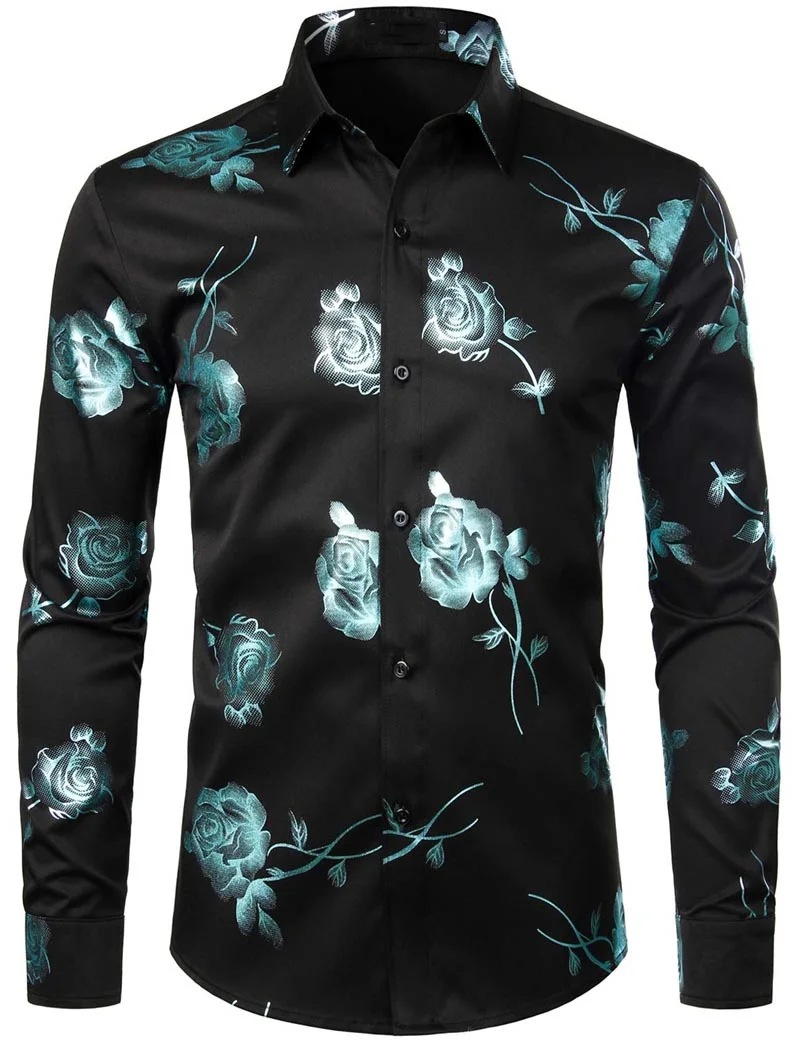 thumbnail image 1 of Nueva camisa de moda para hombre con estampado 3D de flores, solapa con botones, camisa de manga larga, ropa de fiesta, diseño de estilos, camisas cómodas, 1 of 5