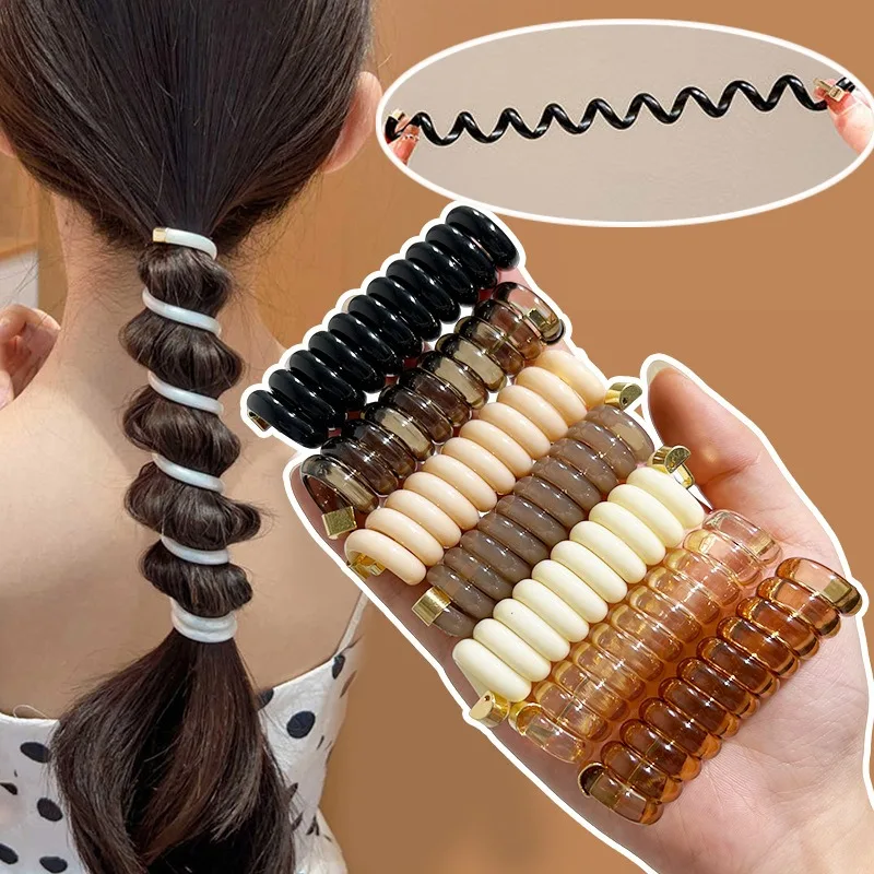 ElasticTelephoneWireHairTiesWomenGirlsSolidColorHairBands