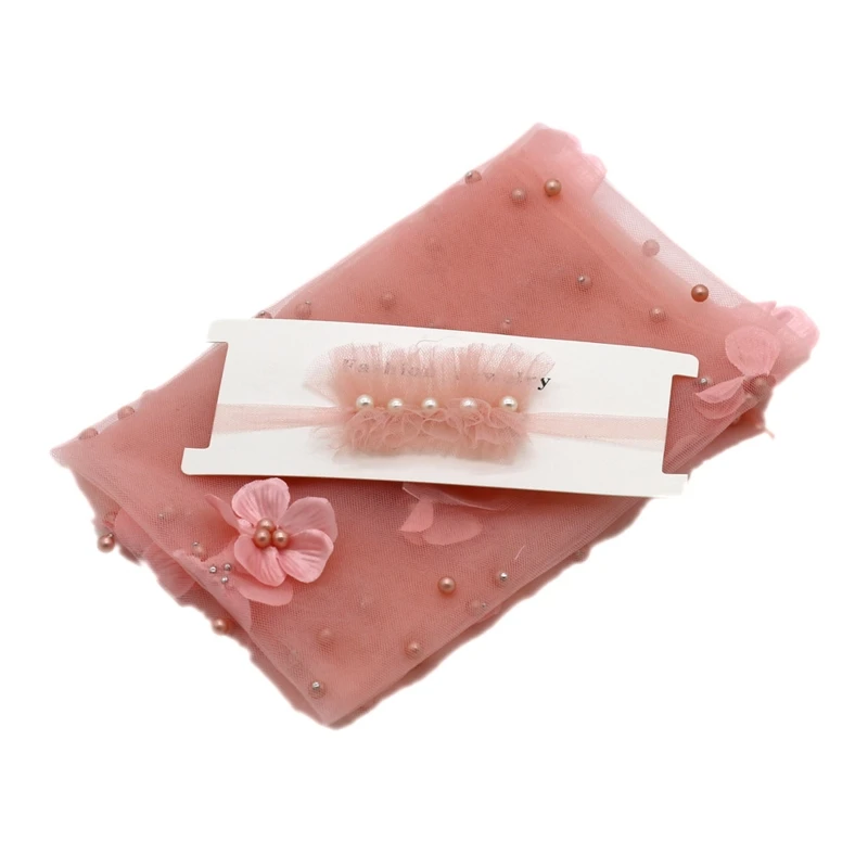 2Pcs  사진 촬영 소품 긴 랩 쉬폰 비즈 꽃 장식 DIY 사진 소품 머리띠와 담요