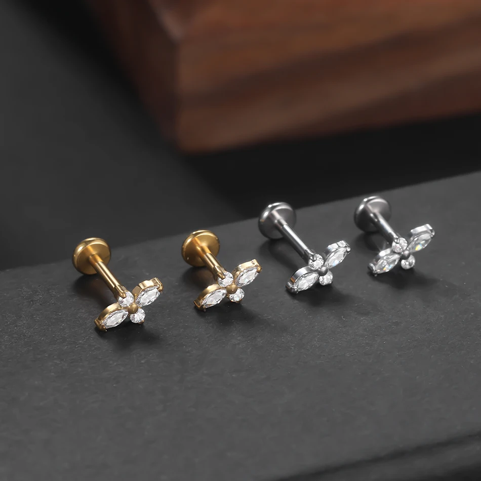 1PC G23 Titan Ohr Labret Piercings Flache Rückseite Ohrringe Kristall Cluster Helix Tragus Piercing Knorpel Lappen Piercing Schmuck – Detail 12