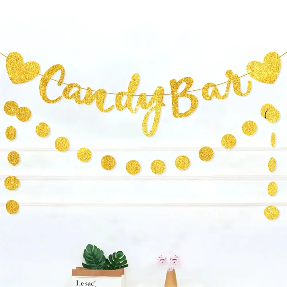 Rose Gold Love Candy Bar Sparkling Pink Flower Circle Flag Wedding Party Decoration