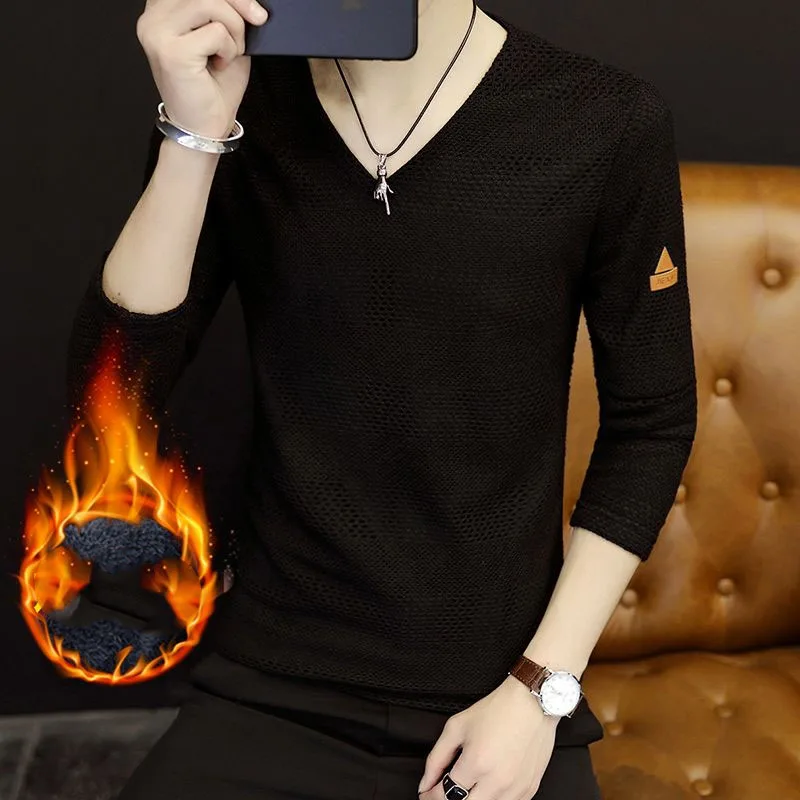 2023 New Autumn and Winter Fashion Plush Thickened Long Sleeved V-neck Versatile Casual Solid Color Loose Knit Temperament Top