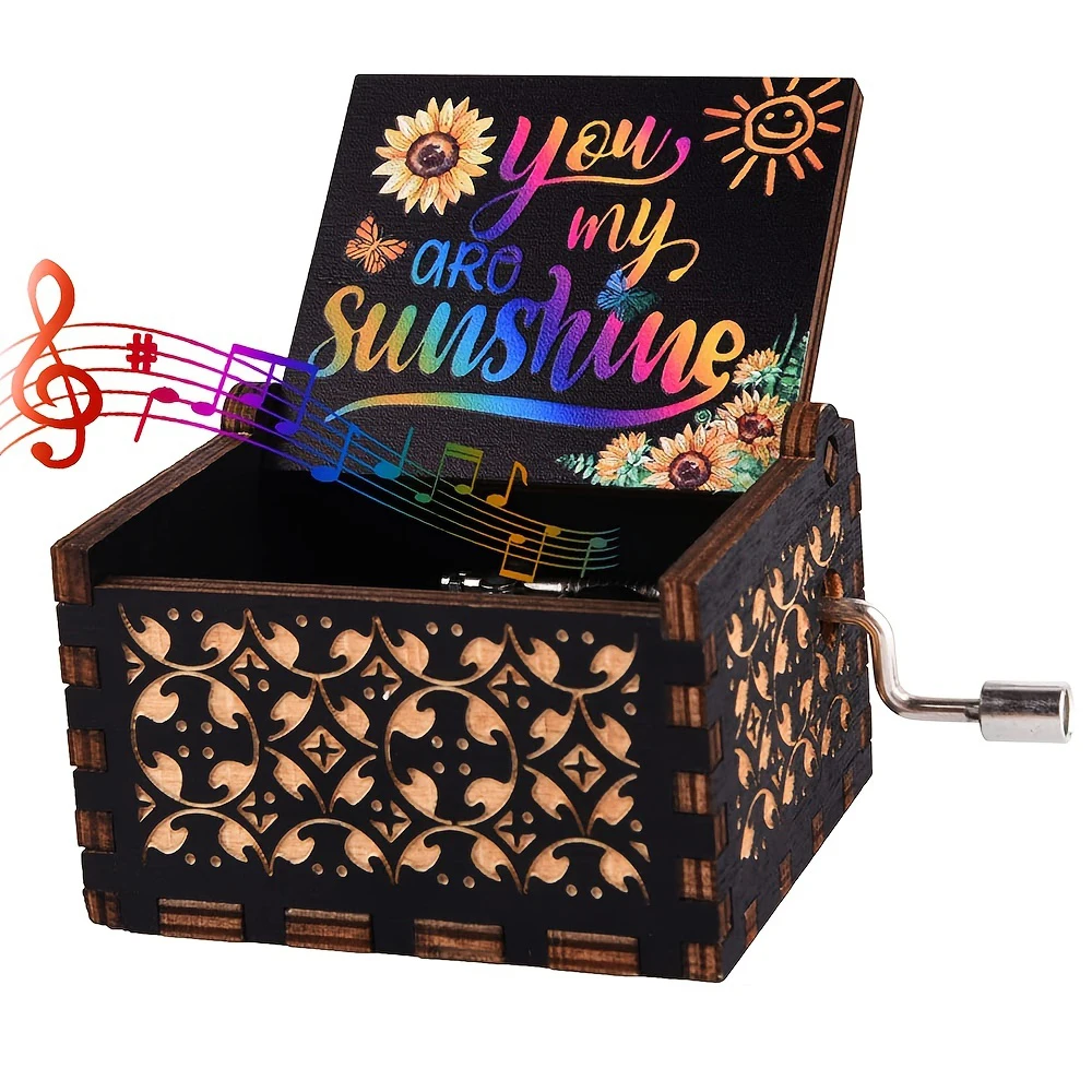 1pc Vintage Engraved Wood Music Box You Are My Sunshine Musical Box Gift For Daughter/Wife/Mother/Friends Mechanism music box