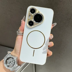 Magsafe Plating Glossy Matte Magnetic Phone Case with Soft Bumper and Hard Cover for Huawei Mate 40 (White)