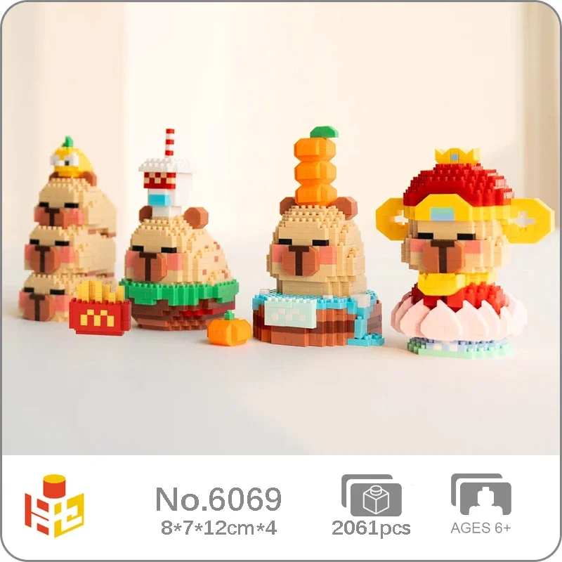 Pn 6069 Animal World Capibara Drink Bath God Of Wealth Bird Pyramid Pet Doll Fai Da Te Mini Diamond Blocks Mattoni Building Toy No Box