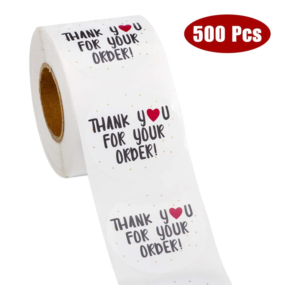 50-500 stücke danke für ihre auftrag aufkleber weiß etiketten aufkleber Herz Dank für Einkaufen Kleine Shop Lokalen handgemachte aufkleber
