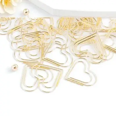 100Pcs 크리 에이 티브 종이 클립 하트 모양 금속 클립 종이 클램프 문서 홀더 사무실 학습 용품 장식 종이 클립