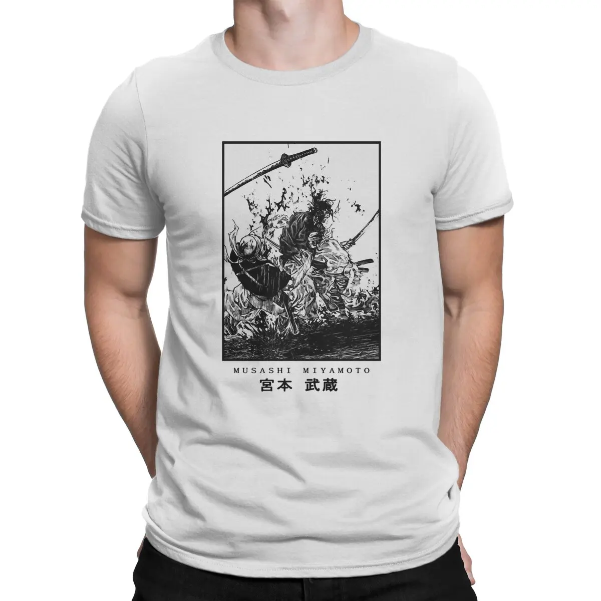 

Men's Fight T Shirt Vagabond Miyamoto Musashi Sasaki Kojiro Manga Cotton Clothing Humor Short Sleeve Round Neck Tees T-Shirt