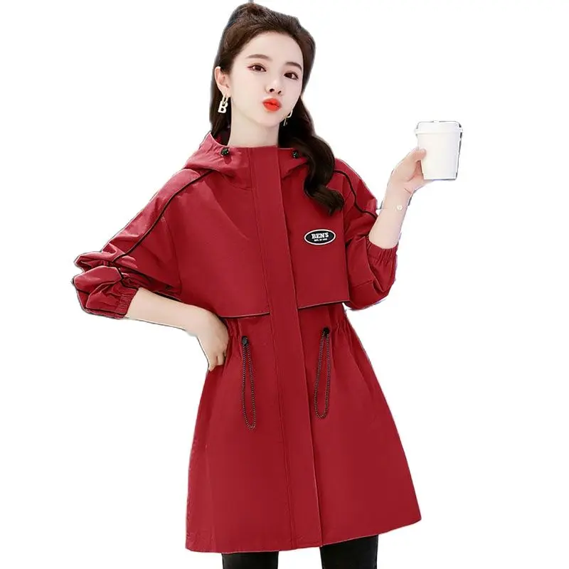 

2022 Spring Autumn New Style Hooded Women Trench Coat Korean Version Fashion Slim Fit Medium Long Female Windbreaker Outcoat