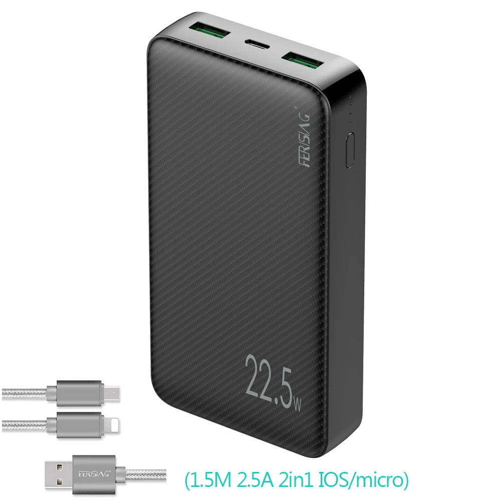 FERISING Mini Power Bank 20000mAh 22.5W Quick Charging External Battery Charger VOOC PD3.0 QC4.0 20000 mah Fast Charge PoverBank usb c portable charger Power Bank