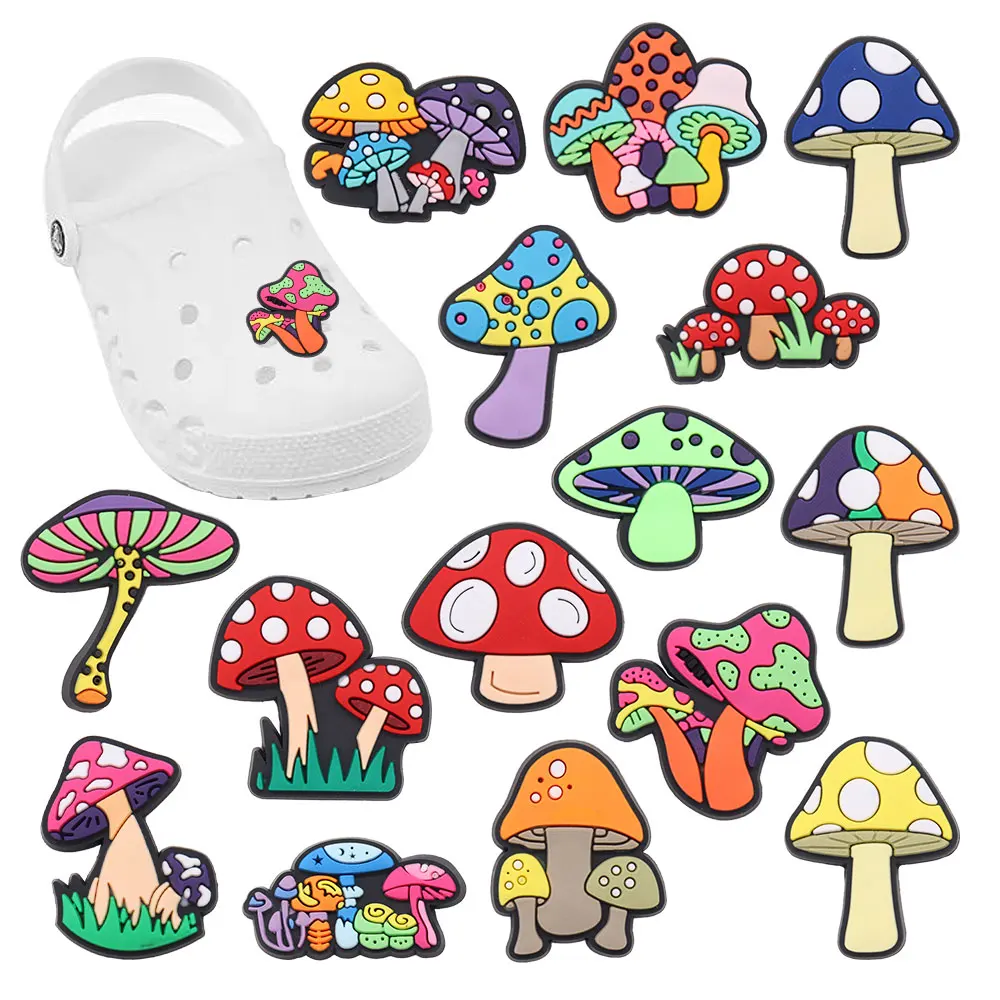 

New Arrival 1-15Pcs PVC Cute Mushroom Vegetable Shoes Button Kids Sandals Charms Buckle Fit Holiday Gifts