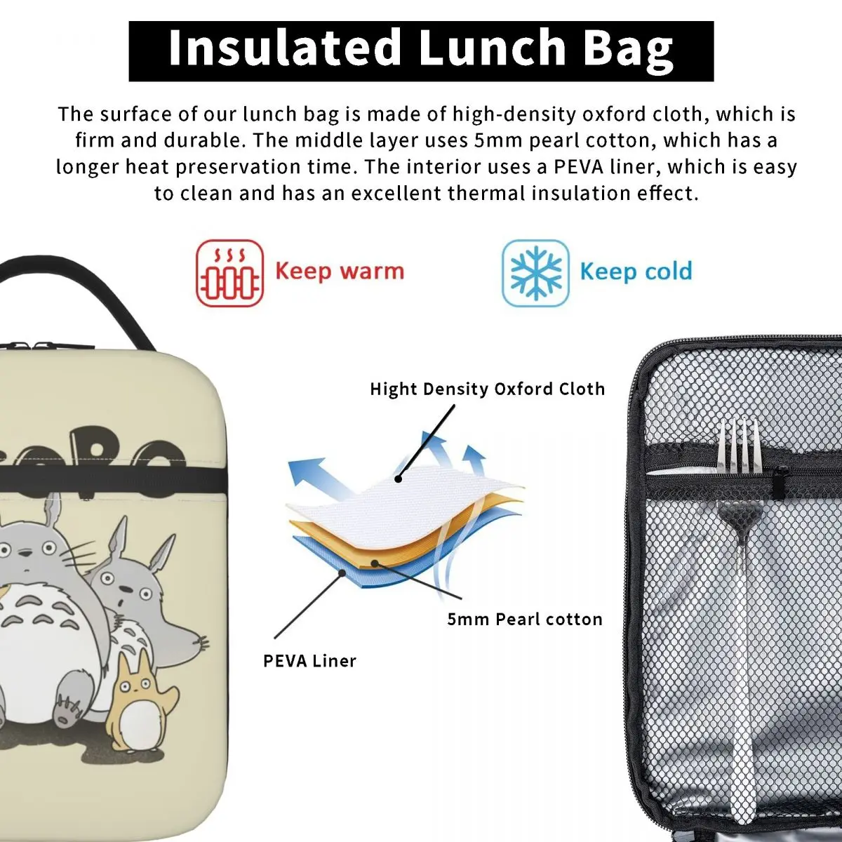 Totoro-Miyazaki Anime Merch Insulated Lunch Bags For School Food Storage Bag Portable Thermal Cooler Lunch Boxes