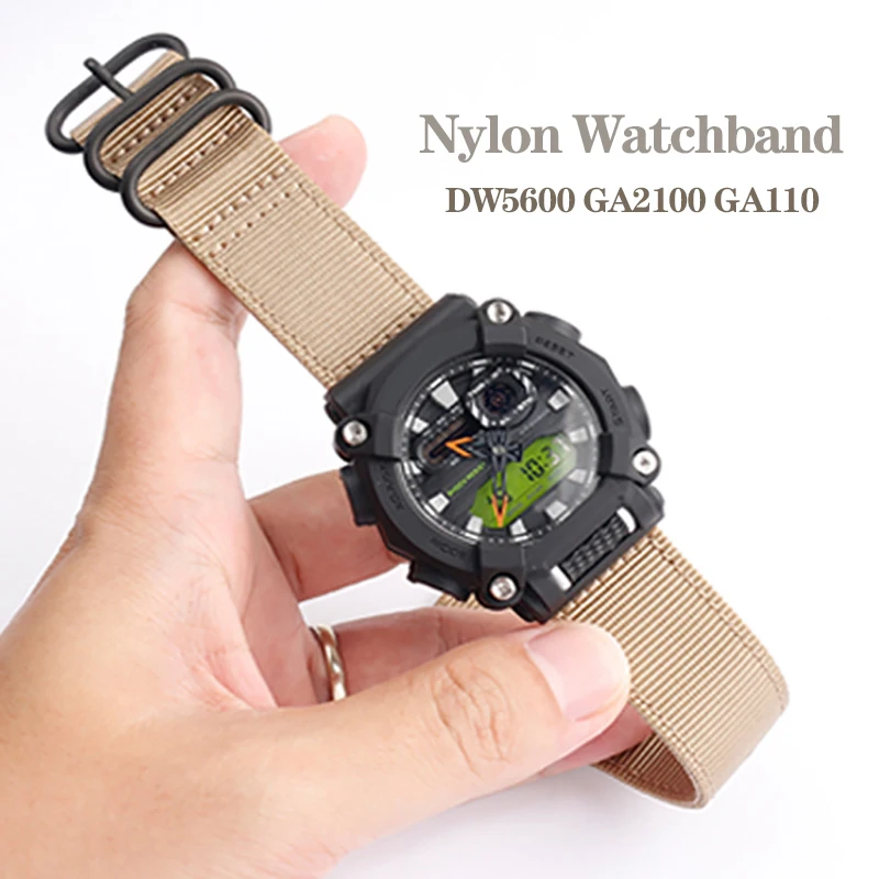 Bracelet Nylon 16mm Pour Montres Casio G-Shock GA-900, GA-700, GA-110, GA-100, GA-120 - Réglable, Respirant, Léger