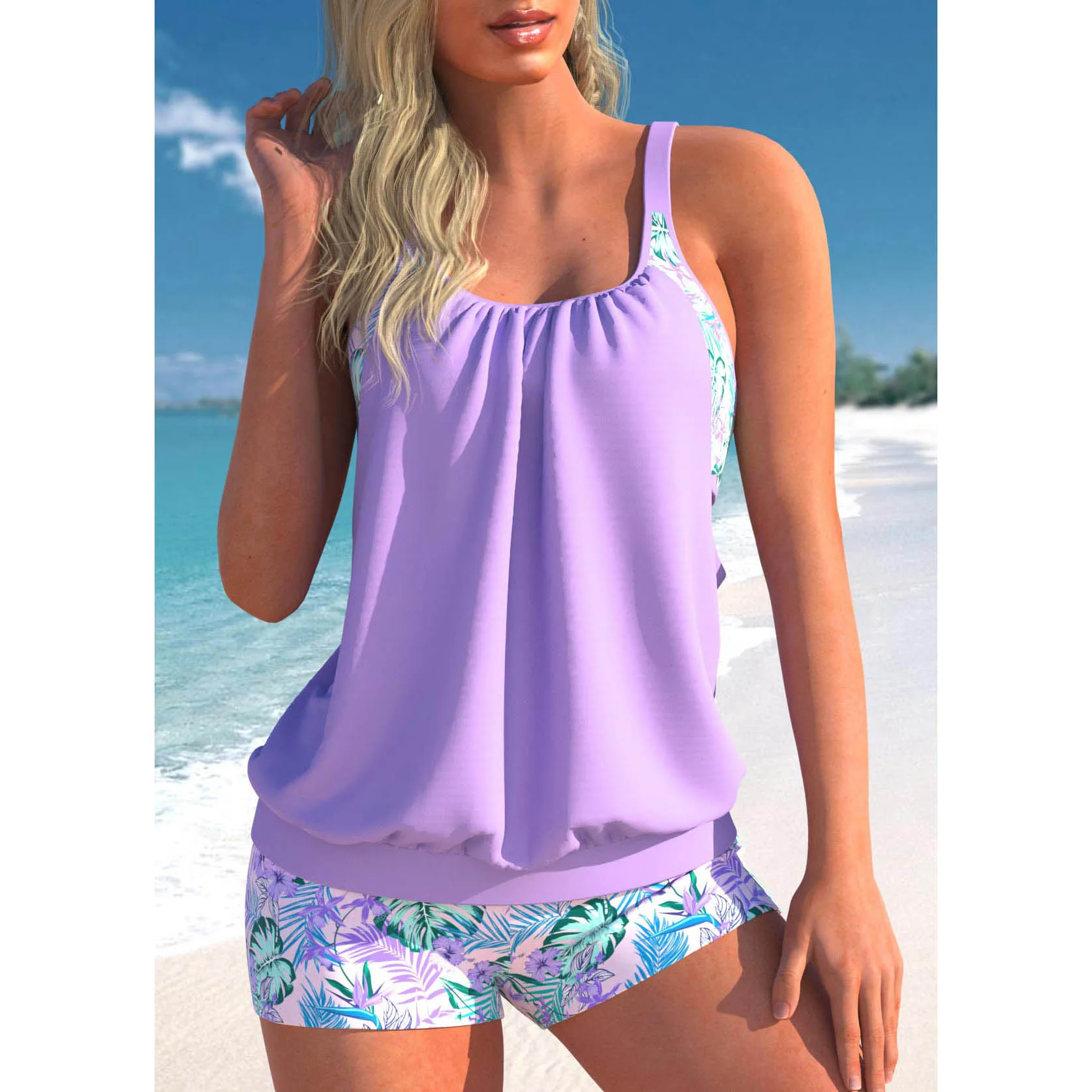Summer Women SexyTwo Piece Tankini Swimwear Swimsuit Bathing Suit New Design Printing Swimdrss High Waist Beachwear Monokini