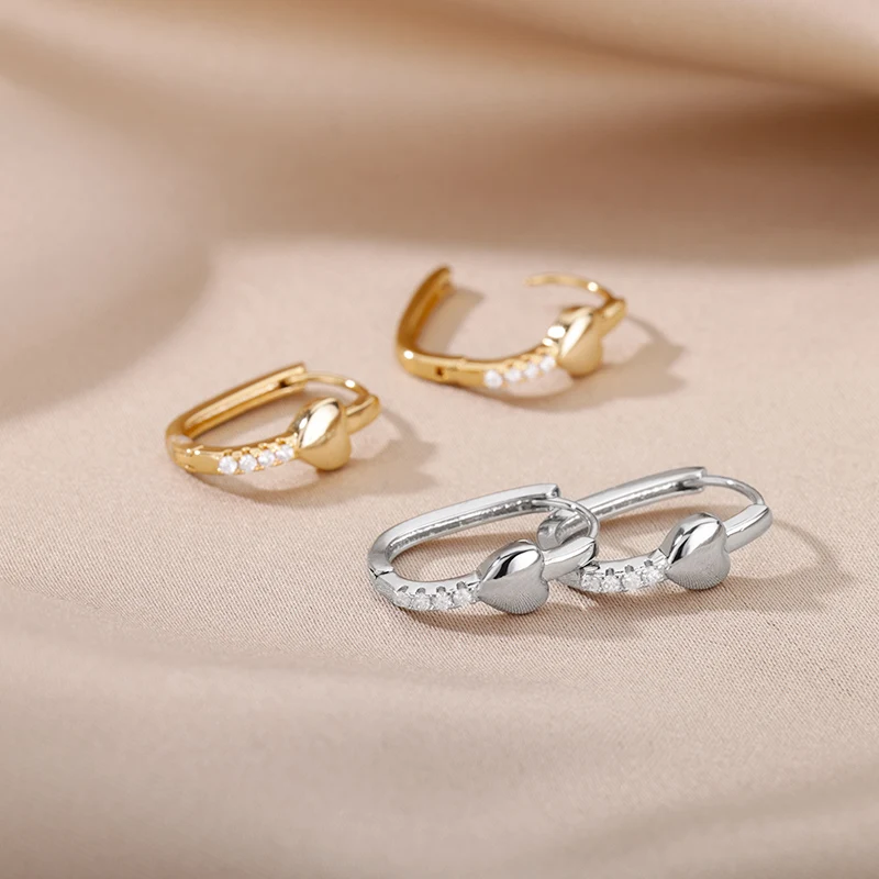 Zircon Hoop Earrings Gold Plated Stainless Steel For Women