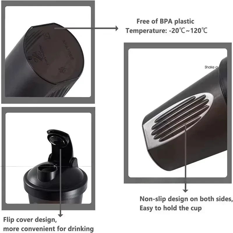 Shaker Bottle 400ML Shaker Bottle with Stainless Ball BPA Free Plastic Protein Shakes Leakproof for Powder Workout Gym Sport
