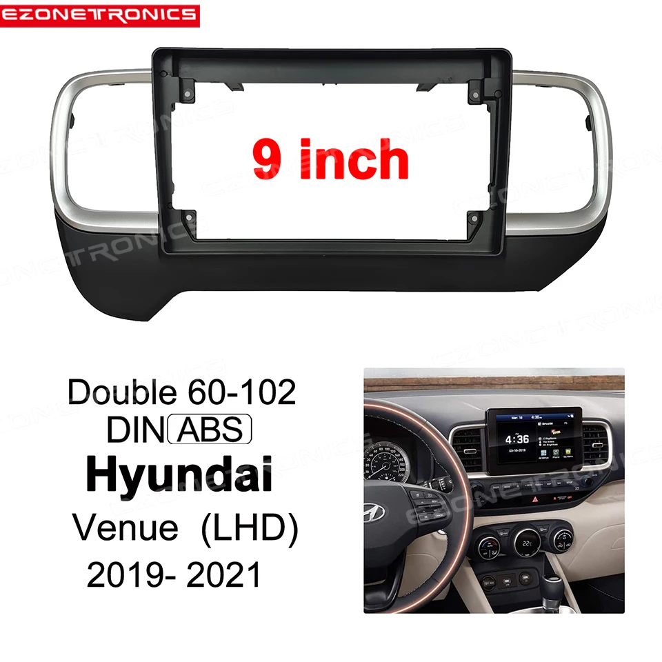 

9inch Facia Panel For Hyundai Venue 2019-2020-2021 LHD Double Radio Player 1/2Din Car DVD Frame Audio Fitting Adaptor Dash Trim