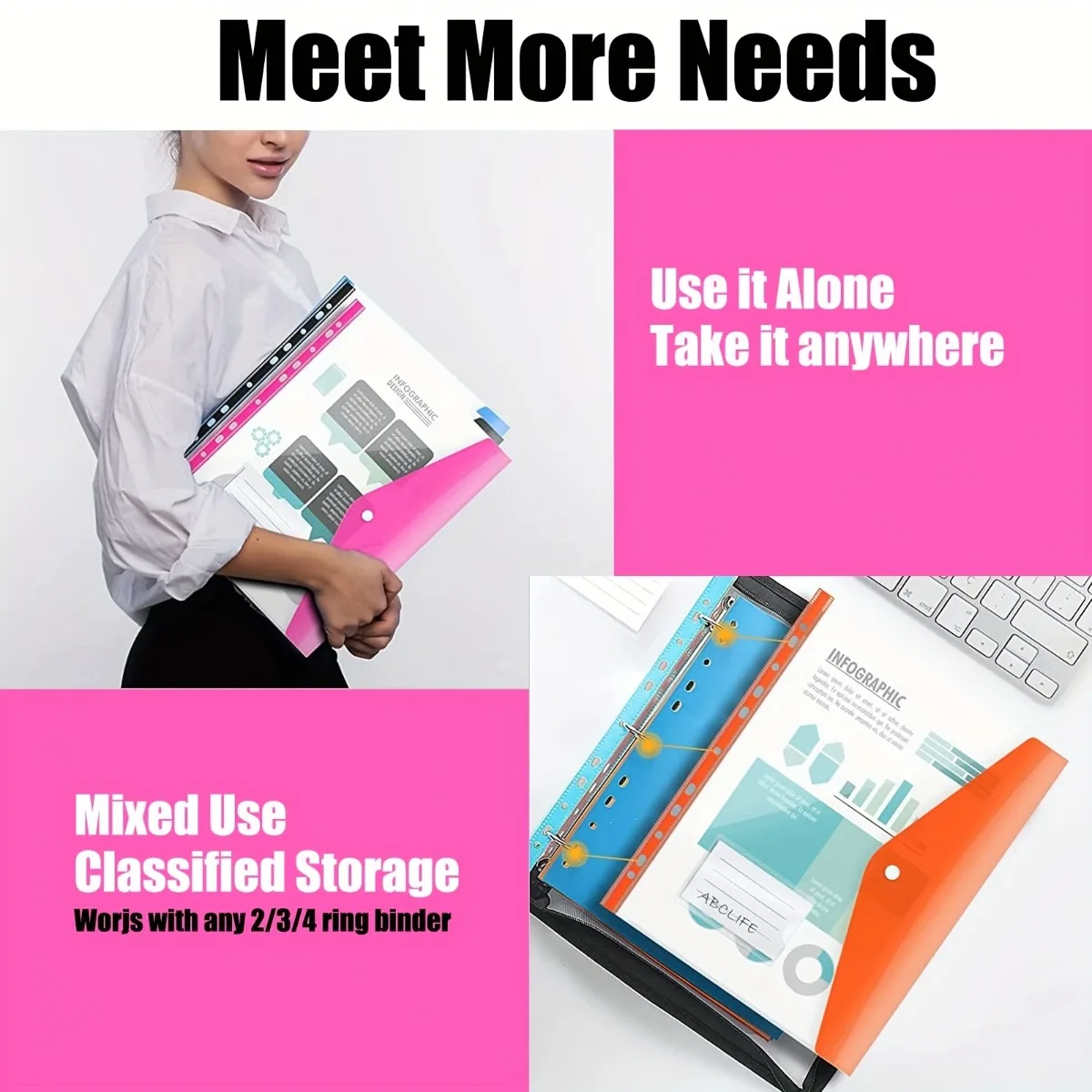 14pcs A4 File Folder Pouch For Binders | Expandable Snap Closure With Label Pocket, Durable Plastic Organizer For School, Office - 2