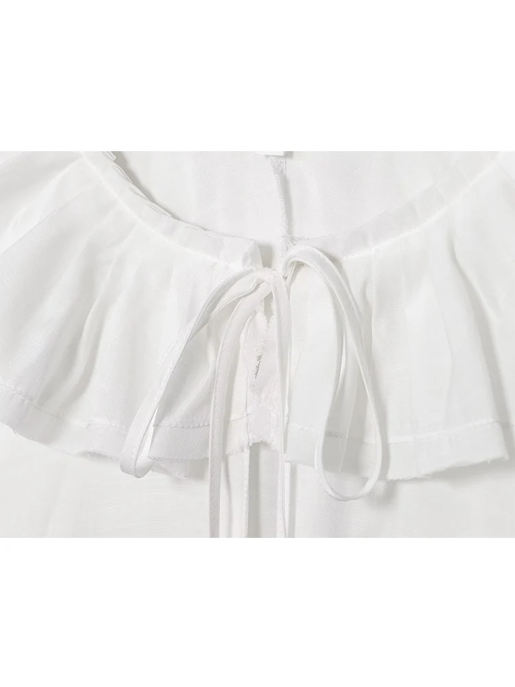 TFMLN Spring Autumn Women Ruffles Collar Shirt Long Sleeve Fashion White Pullover Blouse Tops Female Elegant Lace Up Shirt