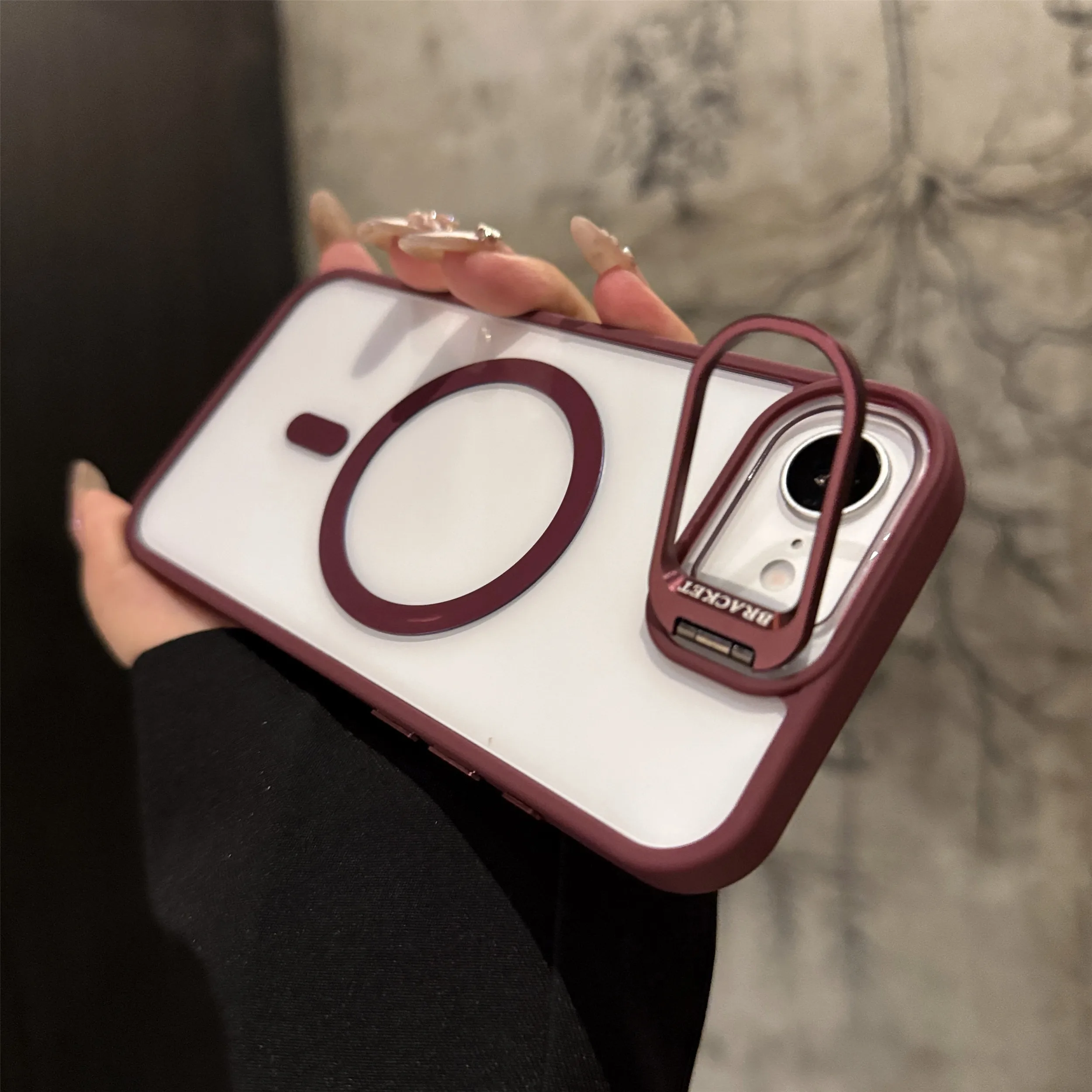 Magnetic Metal Ring Holder Case with Clear Lens Protection and Hard Back Cover