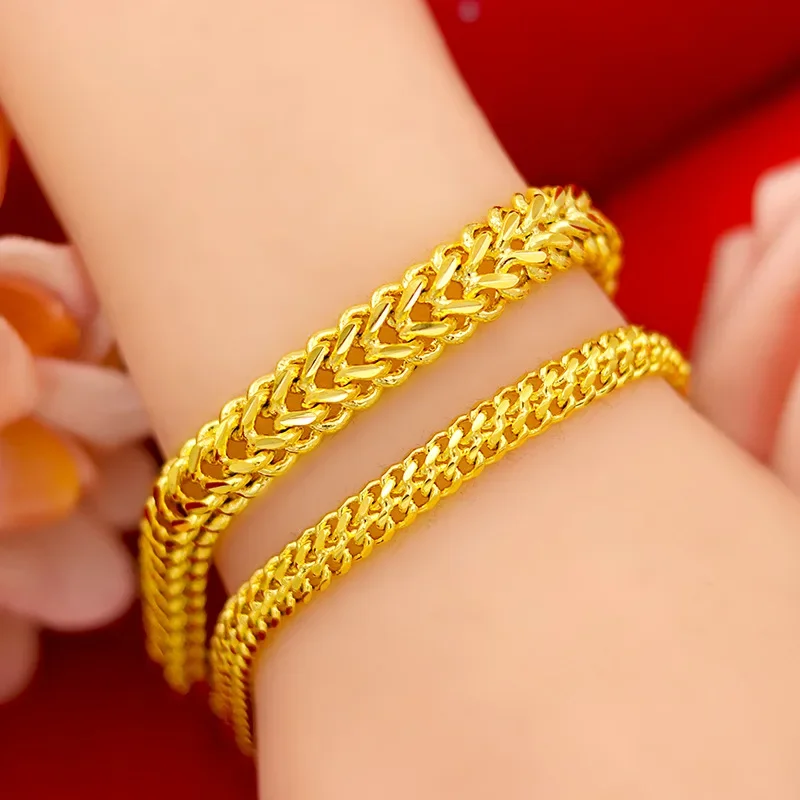 

Pure 18K 999 Yellow Gold Bracelets for Women Classic Wedding Chain & Link Bracelets Christmas Gifts Jewelry Never Fade