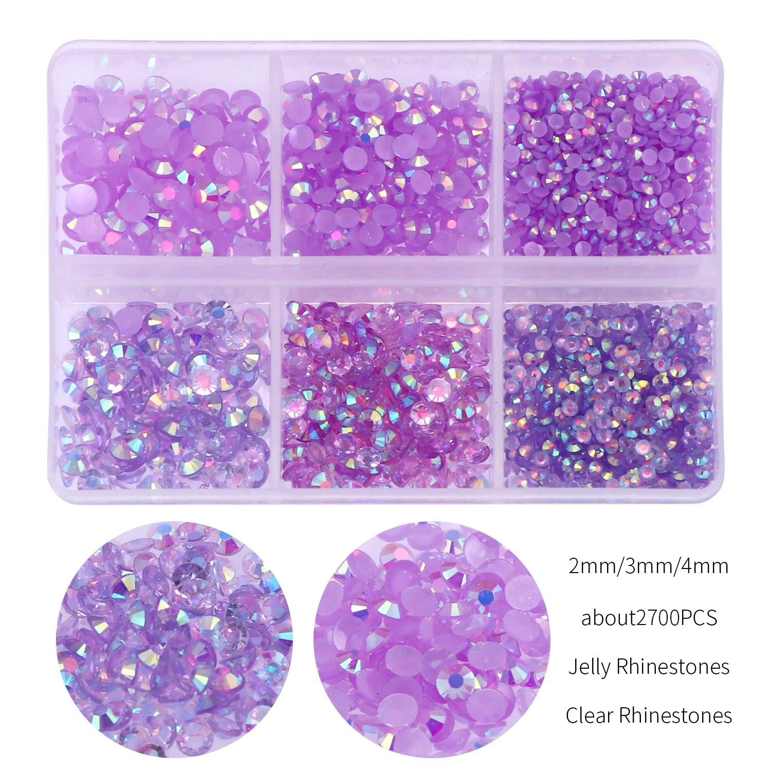 Über 2700 teile/schachtel AB Gelee/Klar Strass Kit 2/3/4mm Flatback Harz Kristall Glitter Stein strass DIY 3D Nagel Kunst Dekoration – Detail 13