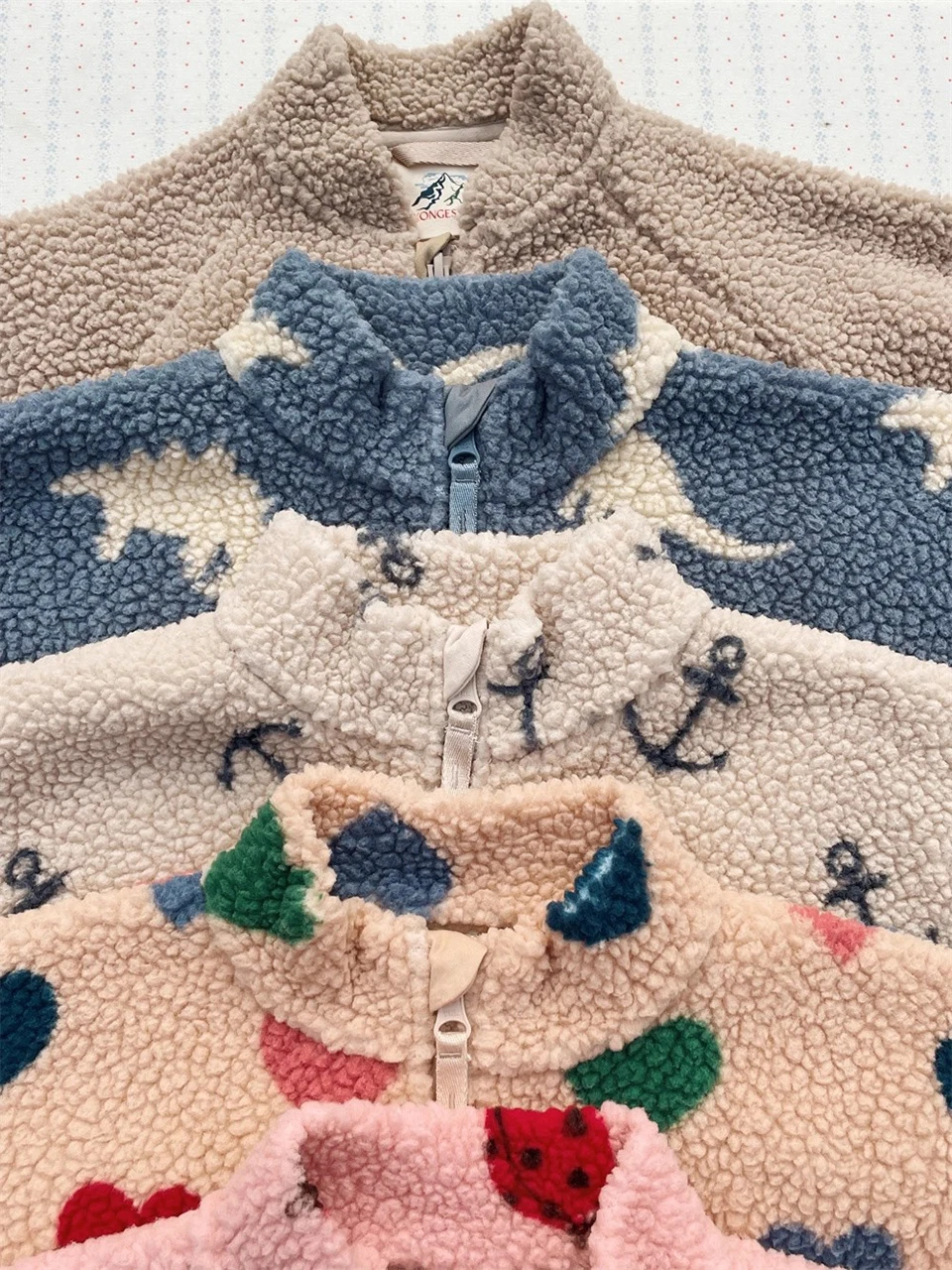 2025 Winter KS Children Cotton Lamb Wool Warm Outerwear Clothes Girls Print Coats Baby Boys Plus Fleece Jackets Kids Clothing
