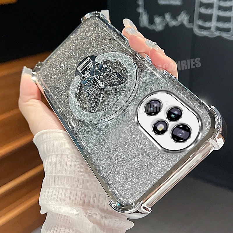 Glitter Butterfly Holder Plating Silicone Shockproof Case