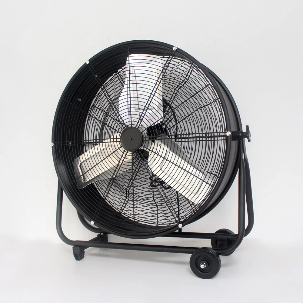 цена High quality copper motor drum floor fan with caster wheel industrial fan strong wind blower fan