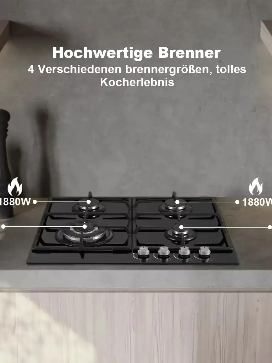 Top strong 4-Flammen-Glaskeramik eingebautes Kochfeld Erdgas Propangas Kochfeld – Detail 3