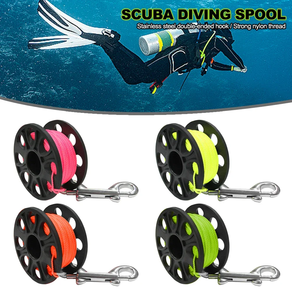 30M Scuba Diving Spool Finger Reel with Stainless Steel double ended hook Tech Snorkeling Equipment Cave Wreck Guide Line Reel