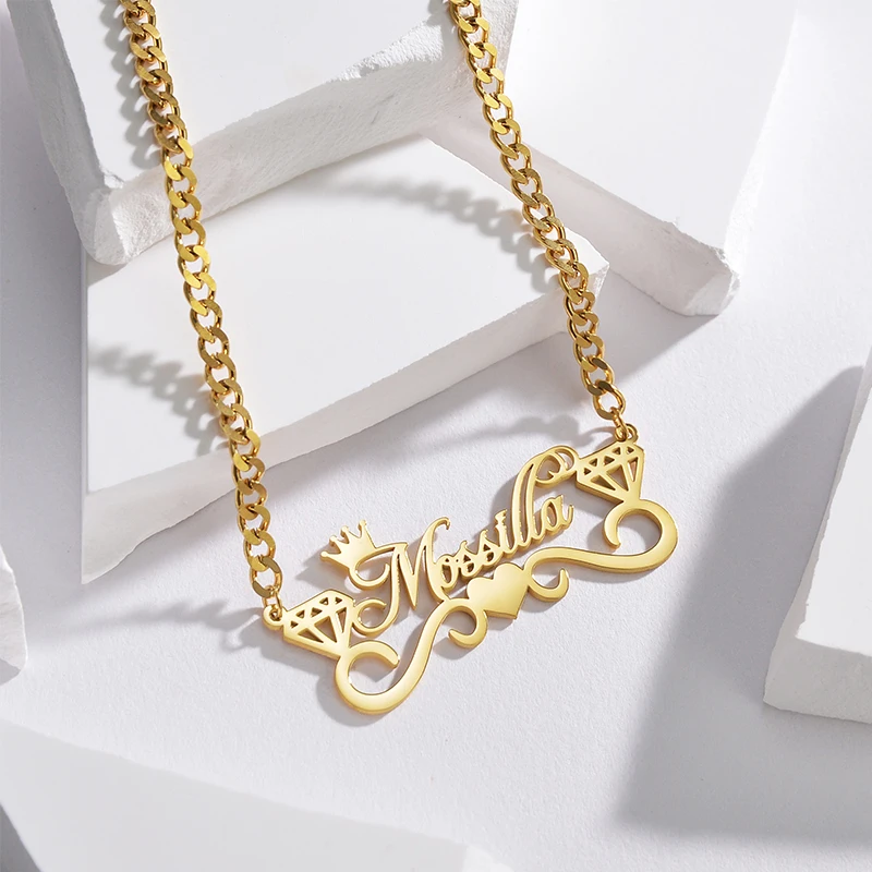 Goxijite Fashion Love Heart Name Necklace For Women Girls Custom