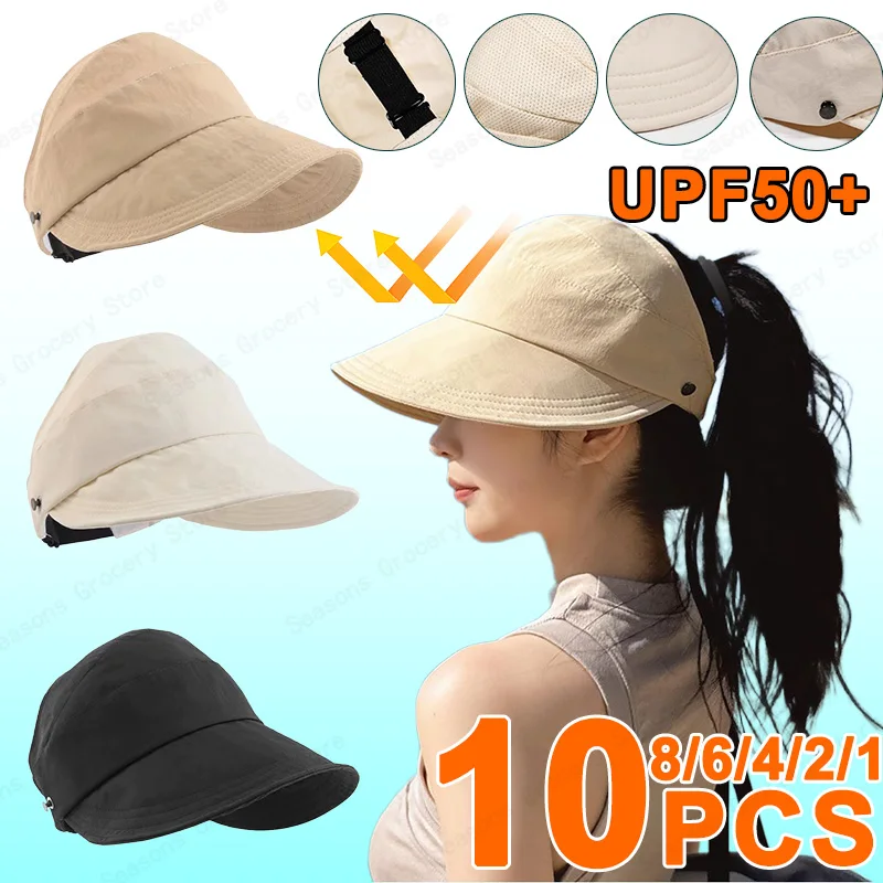 Summer Wide-brimmed Foldable Adjustable Women's Sun Hat Outdoor Beach Bucket UV Mask Fisherman Ponytail outdoor hiking hat,women sun hat,fishing sun hat,surf bucket hat