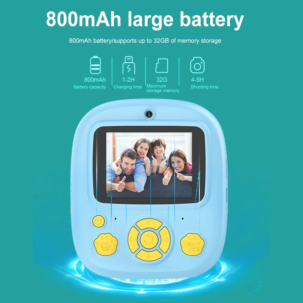 어린이 즉석 인쇄 카메라, 12MP HD 1080P 비디오 어린이 카메라, 여아 생일 및 휴일 선물, 5-12 세 남아
