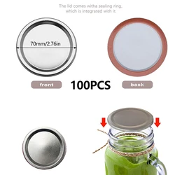 Reusable Leak - Proof Silver Metal Canning Lids - Regular Mouth, Split - Type, 50/100PCS (70mm 100pcs)