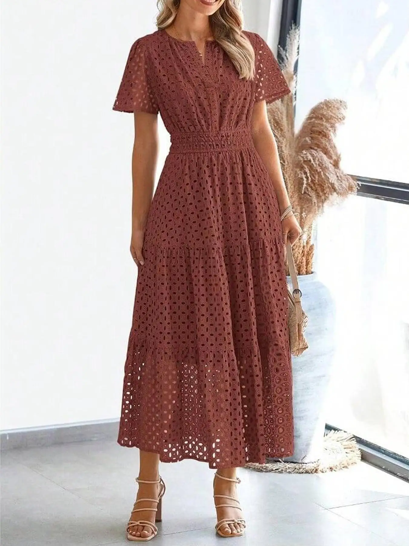Women’s Marked Midi Dress, Chic Everyday Wear for All Occasions, Elegant Style for Fashion-Forward Ladies