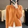 100% Merino wool sweater Autumn winter new women's lapel double zipper shirt fashion solid color knitted warm base shirt top 2