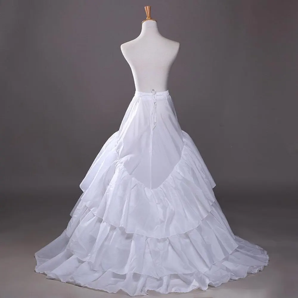 Tiered Ruffle Petticoat With Train Free Size White Long Tulle Bridal Underskirt Crinoline Wedding Accessories White Crinolines