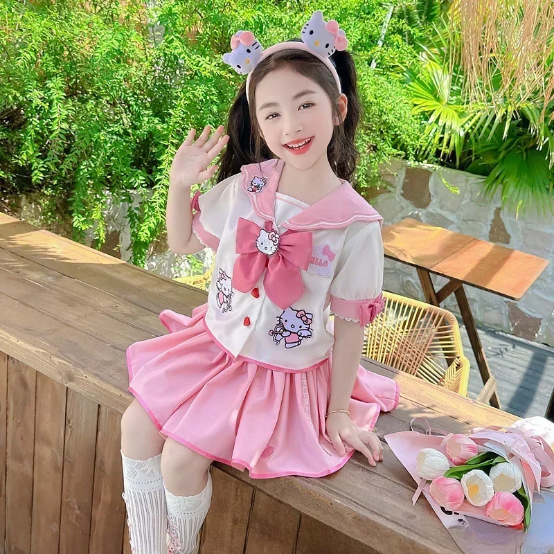 children cosplay skirt Sanrio HelloKitty Children's CosPlay Academy Style Pleated Skirt Girl Princess Clothes Children's JK Uniform Birthday Gift