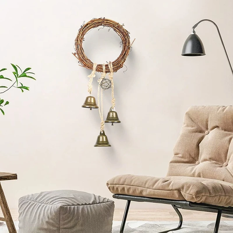 

Witch Bells Handmade Pentagram Witch Rattan Bells Home Protection Door Hanger Hanging Witch Bells House Boho Decor