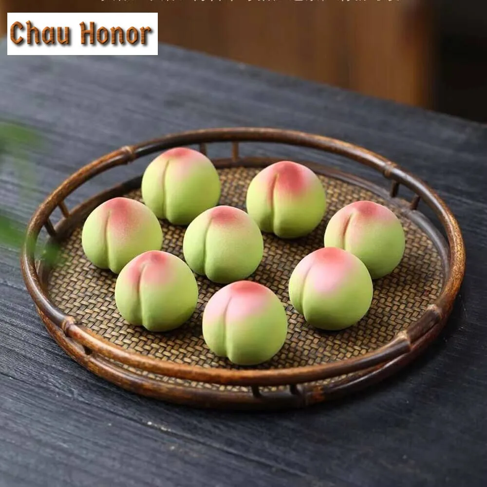 2pc Creativity Longevity Peach Statue Model Ornaments Yixing Purple Clay Tea Pet Figurine Crafts Chinese Lucky Teaset Decoration