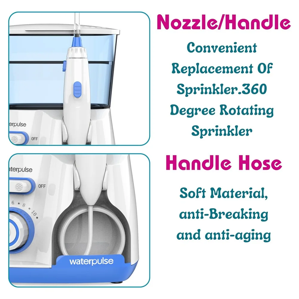 Waterpulse Electric Water Flosser Oral Irrigator, Water Flossing Teeth Cleaner with 800ML Large Capacity, 10 Modes & 5 Jet Tips