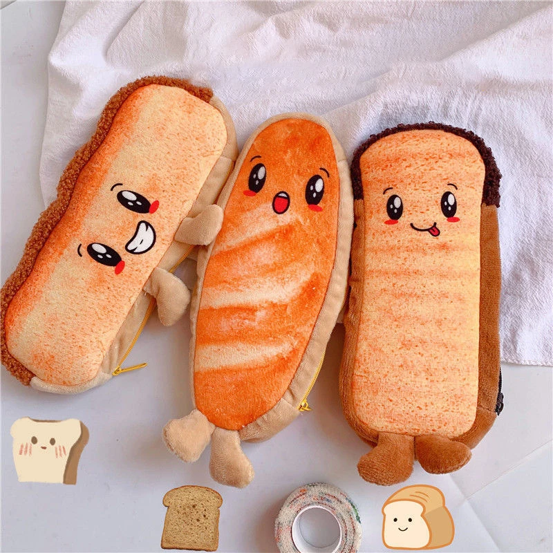 귀여운 봉제 펜 상자, 귀여운 대용량 토스트 필통, 보관 화장품 가방, 학교 사무용품 문구