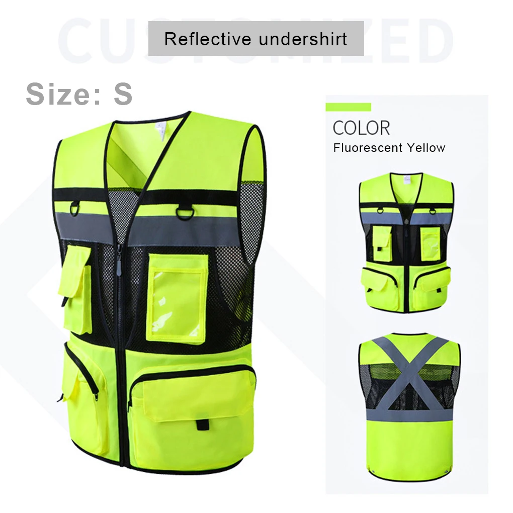 Reusable And Easy To Clean Reflective Safety Vest With Multi-pockets Lightweight And Portable Yellow M
