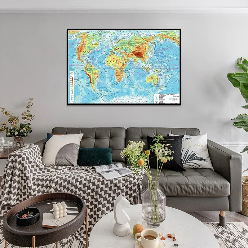 90X60cm Russian Geographic Map of The World Canvas World Map Sticker Vintage Posters and Prints for School Office Home Supplies