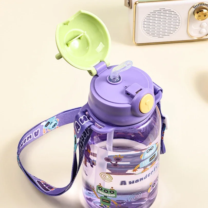 1PC Cute Water Bottle with Straw and Handle For Kids Leakproof Portable Drinking Bottle Cup Free BPA Outdoor School Water Bottle